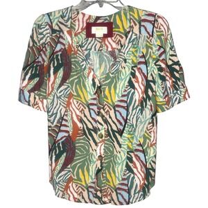 Maeve by Anthropologie Women's blouse Blaise Button Down Boho‎ tropical Size 4
